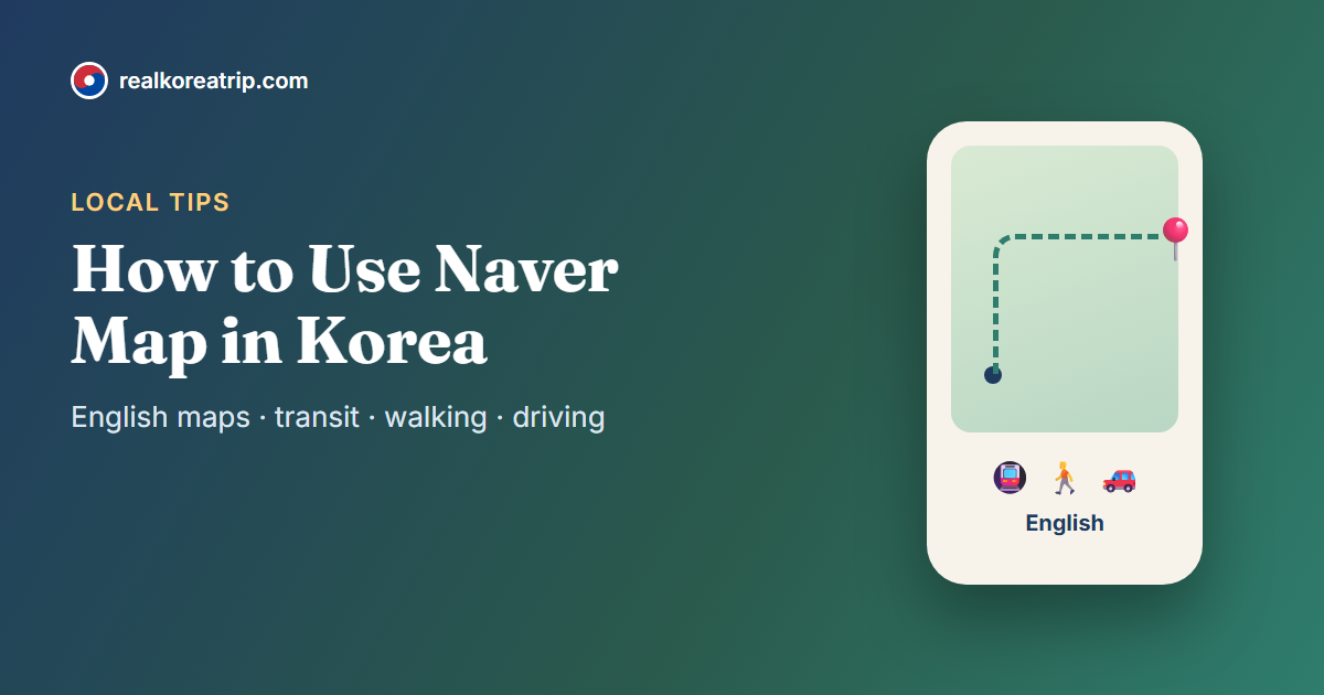 Illustration of a phone map app with the title How to Use Naver Map in Korea