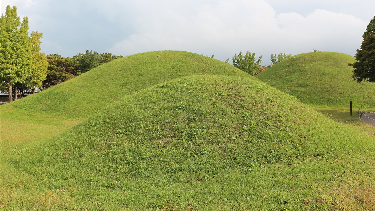 Grassy royal burial mounds at the Daereungwon Tomb Complex in Gyeongju
