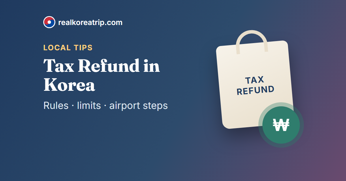Graphic of a shopping bag and a receipt with the title Tax Refund in Korea